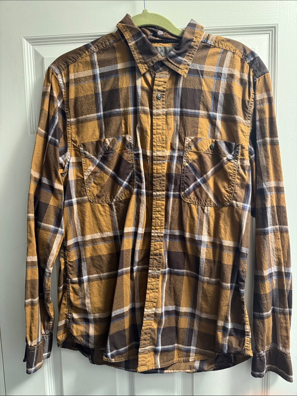 Decree Men's Plaid Button-Down Shirt in Mustard and Brown